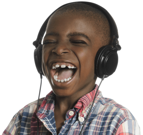 Ecstatic kid wearing headphones